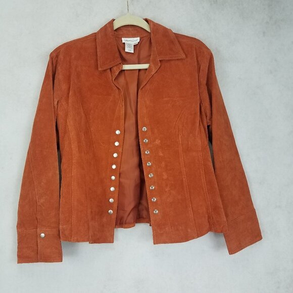 Coldwater Creek PM Petite Genuine Suede Leather Jacket in burnt orange/brown - Picture 1 of 13